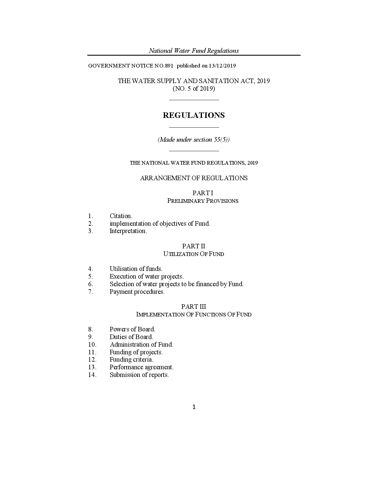 National Water Fund Regulations, 2019